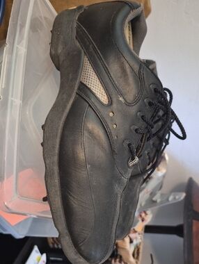 FootJoy Black Leather Golf Shoes with Gray Mesh Accents